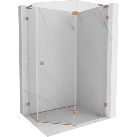 Mexen Lunar L cabine de douche pentagonale à charnière droite 100 x 80 cm, transparent, cuivre brossé - 831L-100P-080L-65-00-P (1/5)