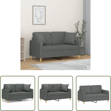 vidaXL Canapé 2 places avec oreillers gris foncé 120 cm tissu (1/5)