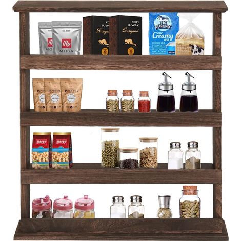 Unho – Étagère à épices murale en bois de paulownia – 4 niveaux – Dimensions 53x10x60cm – Rangement optimisé pour cuisine et salon (1/5)