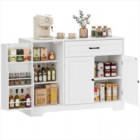 Buffet de rangement contemporain 110 cm en panneau de particules et MDF blanc (1/5)