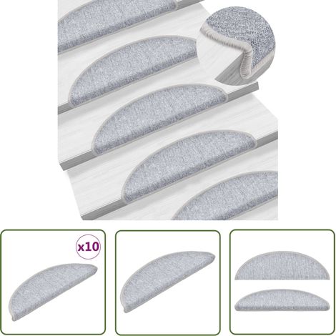 The Living Store Tapis d'escalier 10 pcs 56x17x3 cm Gris clair - Tapis D'escalier - Tapis Marche - Protection Escalier - Moquette Escalier - Tapis Antidérapant (1/5)