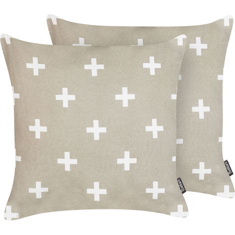 Set of 2 Decorative Cushions VELLEIA Cotton 45 x 45 cm Taupe Geometric Pattern (1/5)