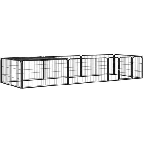8-tlg. Hundelaufstall Schwarz 100x50 cm Stahl Pulverbeschichtet