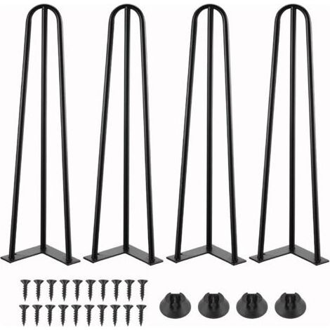 Lot de 4 pieds de table à 3 barres en épingles à cheveux - Pour table à manger, table basse, bureau (50 cm) (1/4)