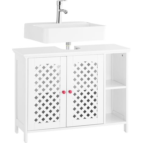 SoBuy Bathroom Under Sink Cabinet with 2 Doors and Open Niche – MDF E1 Vanity Cabinet, Adjustable Shelf, Load Capacity 42kg – Bathroom Cabinet 80x31.5x60.5cm BZR210-W