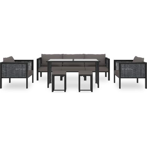 Salon de jardin 8 pcs Contemporain, Ensemble repas de jardin, avec coussins Résine tressée Anthracite OIB1594E