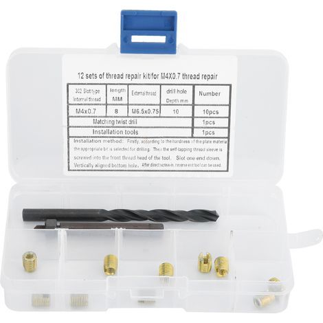 12 pièces Kit de Réparation Filetage M4x0.7 Insert Auto-taraudeur Outil d'Installation avec Foret (1/5)