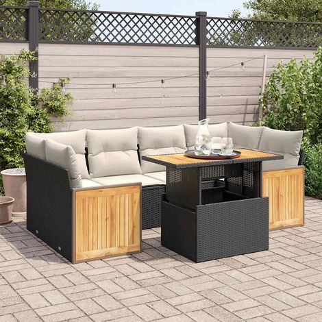 Set sofás jardín y cojines 7 pzas ratán sintético acacia negro vidaXL (1/5)
