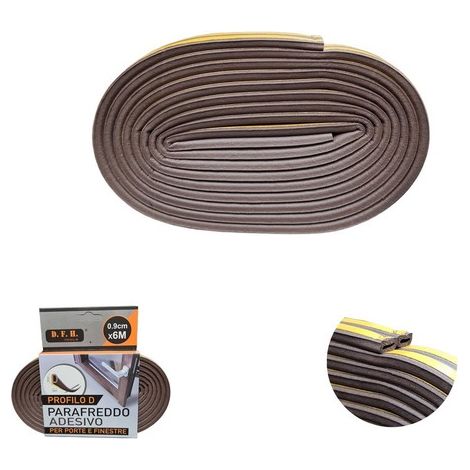 GUARNIZIONE ADESIVA PARAFREDDO 6 MT PARASPIFFERI PORTE FINESTRE MARRONE 9MM D