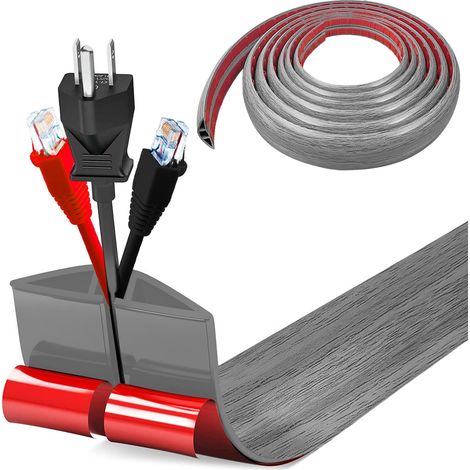 Goulotte de câble flexible petite, pont de câble autocollant au sol, 5 m x 5 cm, couverture de câble flexible, protection de câble, conduit de câble, facile à couper, montage pour tous les câbles (1/5)