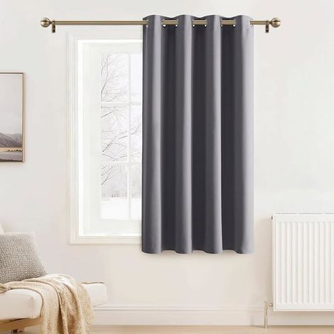 2 pièces rideau occultant, thermique anti-chaleur/froid à oeillets, gris, 132 x 158 cm, pour porte ou fenêtre