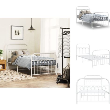 Cadre de lit métal sans matelas avec pied de lit blanc 90x200cm - Cadre De Lit - Lit Simple - Lit Metal - Lit Blanc - Meuble Chambre (1/5)