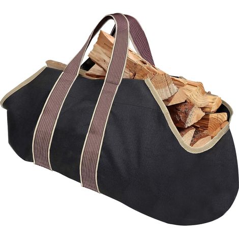 Toile Sac à bûche Cheminée Sac de rangement pour le bois de chauffage Grande capacité Porte-bûches De plein air Porte-bûches en bois ciré avec poignées Solide Sac de transport en bois