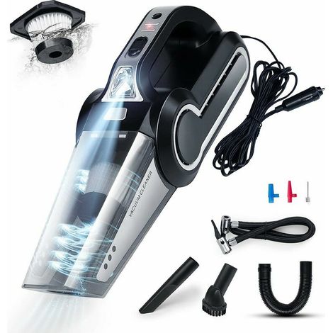 Kaelt - Aspirateur à Main 4 en 1, Aspirateur de Voiture Portable 120W avec Lumière LED, Double Usage Humide/Sec, Gonfleur de Pneu Multifonctionnel, Jauge de Pression de Pneu (1/5)