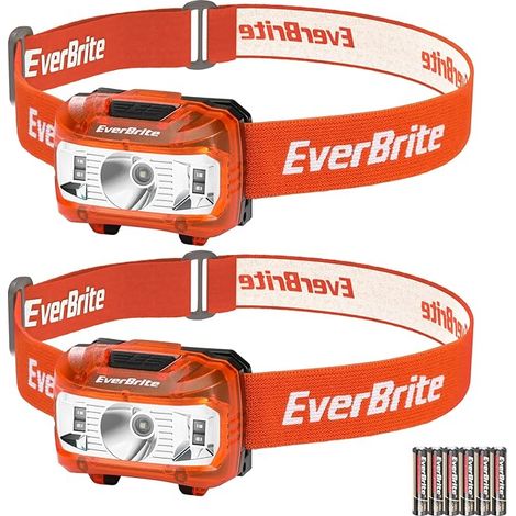 Linterna frontal EverBrite con 3 luces (blanca, roja y verde), 300 lúmenes, 5 modos de iluminación, linterna frontal ajustable para pesca, acampada, lectura y senderismo, incluye 6 pilas AAA (naranja) (1/5)