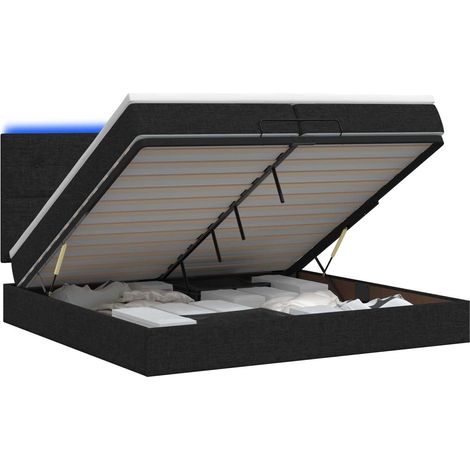Lit coffre avec matelas et LED Noir 200 x 200 cm Tissu vidaXL (1/5)