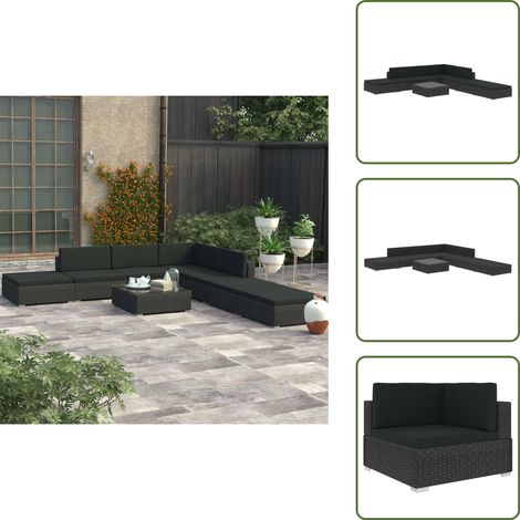Salon de jardin 8 pcs avec coussins résine tressée noir - Salon De Jardin - Mobilier De Jardin - Ensemble De Canapés - Meubles De Jardin - Résine Tressée (1/5)