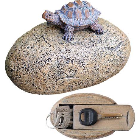 Faux Rock Cachette de Clé Décoration Coffre fort Support pour Extérieur Cour Jardin Extérieur Grande Taille Design Cachette Clé de rechange Boîte de serrure Tortue