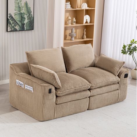 2-Sitzer Sofa aus Cord in Khaki 191x94x85 cm mit Kissen, Seitentaschen und Federkern (1/5)