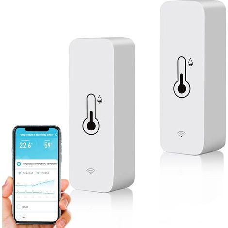 2-Pack WiFi Smart Thermometer, Digital Mini Indoor Temperature and Humidity Sensor, Room Temperature Humidity Sensor for Greenhouse Basement, Compatible with Alexa and Google Home (1/5)