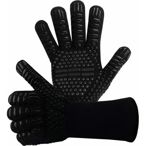 Gants de barbecue en silicone antidérapants EN407 pour barbecue, four, cuisine résistante à la chaleur, gants de cheminée, gants de cheminée, gants de cheminée jusqu'à 800 °C (noir) (1/4)