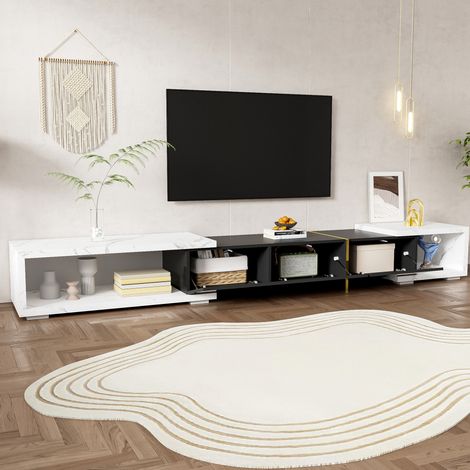 Meuble tv rangement extensible 140 260 cm marbre blanc OKMYHOME (1/5)