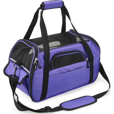 MINKUROW Borsa Porta Gatti A Mano O A Spalla Per Cuccioli Cestino Porta Gatti Per Viaggi In Aereo Treno Auto Aereo Approvato ((43 x 20 x 29 Cm) Viola)