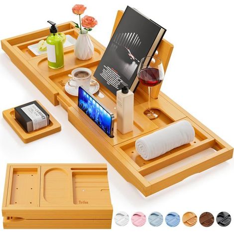 Étagère de bain en bambou pliable - Table de baignoire réglable (1/5)