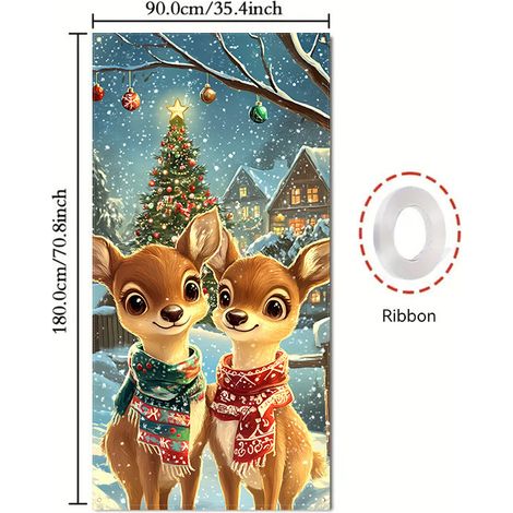 Décoration de porte Grinch vert, tissu d'ambiance, rideau de porte suspendu, bannière - 90 x 180 cm (œillets + ruban) - Style 25