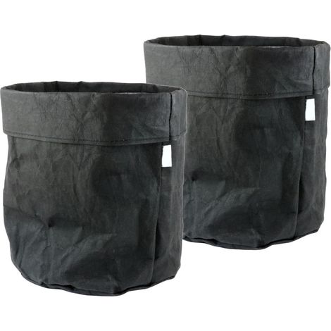 Papier Blumentopf 32 x 30 cm - anthrazit / 2er Set - Kraftpapier Übertopf - Deko Blumen Pflanzen Tasche Beutel Tüte Topf faltbar