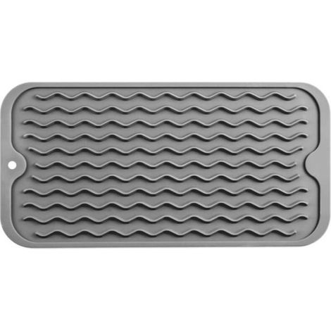 Tapis De Séchage Vaisselle - Silicone Alimentaire Résistant Chaleur - Pour Comptoir Cuisine Évier Bar - 30 x 15 cm - Gris - 1 Pièce (1/3)