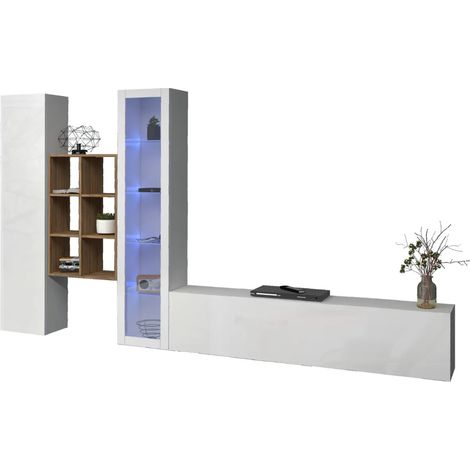 Parete Attrezzata Soggiorno Bianco Colonna Vetrina Porta TV Libreria (1/5)