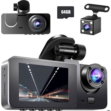 Caméra de Voiture,1080P Dashcam Voiture Avant Arrière,170° Angle 3 Canaux avec SD 64G,Vision Nocturne,G-Sensor (1/4)