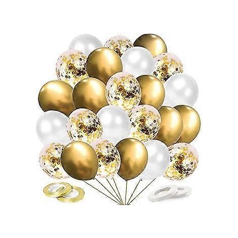Ballons dorés, 60 ballons à confettis dorés gonflés à l'hélium, ballons métalliques blancs et dorés pour mariage, anniversaire, baby shower, remise de diplômes, cérémonie (1/5)