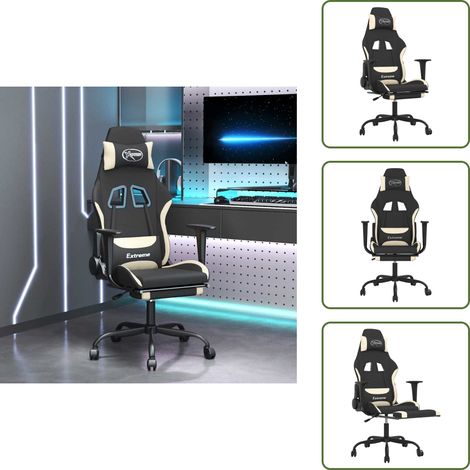The Living Store Gaming-Stuhl mit Massage & Fußstütze Schwarz und Creme Stoff - Gaming Stuhl - Gamer Chair - Schreibtischstuhl - Bürostuhl - Ergonomischer Stuhl (1/5)