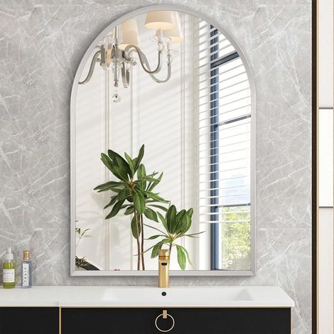 Miroir mural arqué pour salle de bain, miroir mural en métal brossé pour salon, chambre à coucher, entrée, décoration d'intérieur, 45 x 65 cm (1/5)