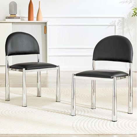 Lote de 2 sillas de comedor de PU negro, respaldo redondeado, 80 cm HAVRYA (1/5)