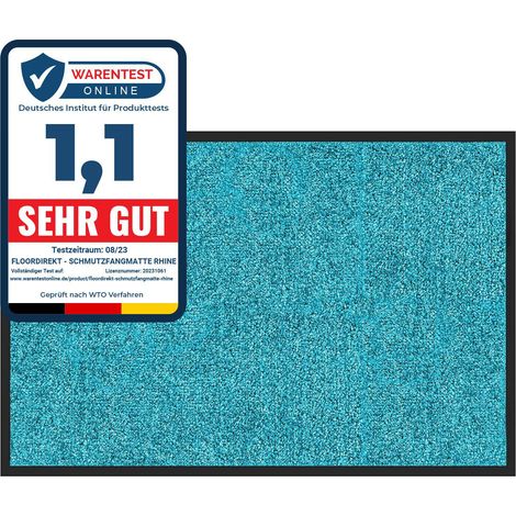 Karat – Tapis de porte paillasson Rhine turquoise 40 x 60 cm – Fibres polyamide haute qualité – Sous-couche antidérapante – Lavable à 30°C