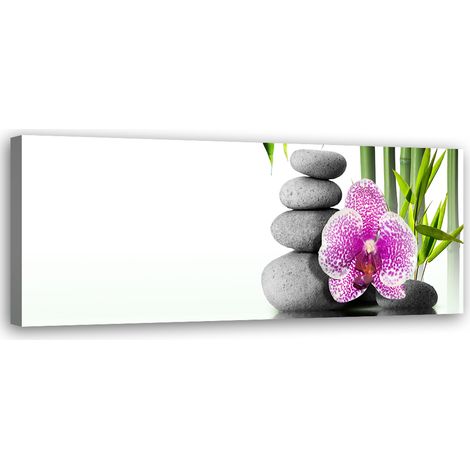 Tableau sur toile Pierres Orchidée Bambou 90x30 (1/5)