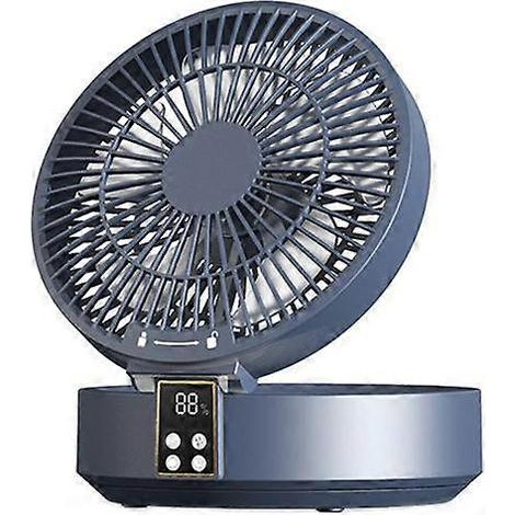Ventilateur de bureau pliable, pliable, sans fil, avec télécommande et lumière LED, bleu. (1/4)