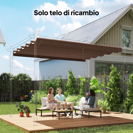 Toit pergola kiosque Marron 10 trous drainage polyester 3x3 m 250x255 cm