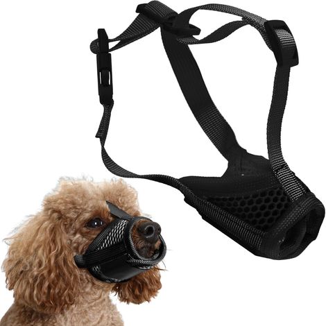 Muselière pour Chien, Douce S Muselière en Maille pour Animaux de Compagnie avec Barre de Tête Stable Muselière Anti-Aboiement pour Chie, Garder Tout à Fait en Public Cadeau (Noir) (1/5)