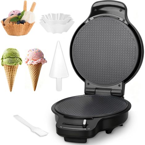 Machine à Gaufres Cornets de Glace avec Réglage de Brunissage, Gaufrier Fin 7,5" pour Gaufres Croustillantes, Inclus Rouleau à Cornet (1/5)