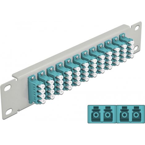 Delock Panel de conexiÃ³n de fibra Ã³ptica de 10 de 12 puertos LC Quad aguamarina 1U gris
