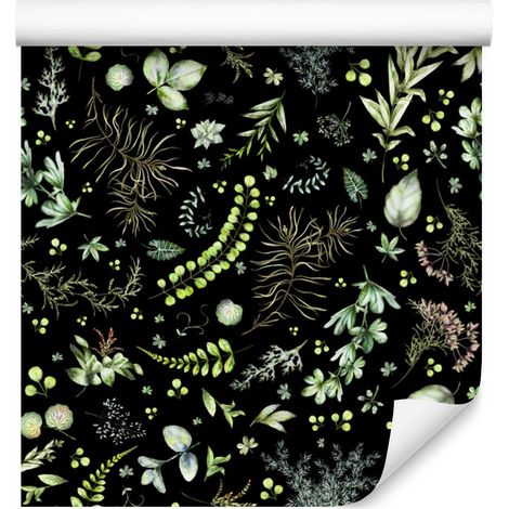 Papier peint à motif de feuilles de forêt et d'herbes aromatiques pour salon et chambre, 50 x 1000 cm (1/5)