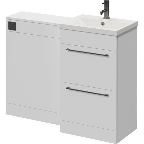 Napoli 390 Cento Gloss White 1100mm 2 Drawer Vanity Unit Toilet Suite with Glide Basin - 1100mm - Gunmetal Grey 320mm HandleWithout Kingston Toilet Pan