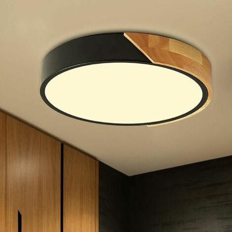 Plafonnier LED noir, plafonnier moderne en bois, spot encastré rond 18 W pour chambre, cuisine, salon (1/5)