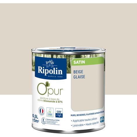 Ripolin – Peinture murale satin 0,5L beige glaise – Résine biosourcée 97% – Couverture maximale dès la première couche – Écolabel A+ (1/7)