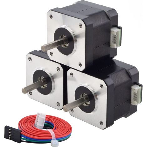 Lot de 3 moteurs pas à pas Nema 17 bipolaire 42 Ncm 1,5 A 42 x 42 x 39 mm 4 fils avec 1 m de câble et connecteur pour imprimante 3D/fraiseuse CNC, noir (1/5)