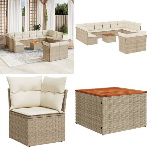 13-tlg. Garten-Sofagarnitur mit Kissen Beige Poly Rattan - Gartenmöbel Set - PE-Rattan Möbel - Outdoor Sofa - Lounge Set - Esstisch - Home & Living (1/5)